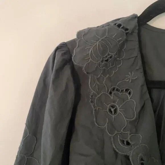 NWT Free People Maisie Cutwork Black Floral Embroidered Long Sleeve Blouse Small - Picture 4 of 11